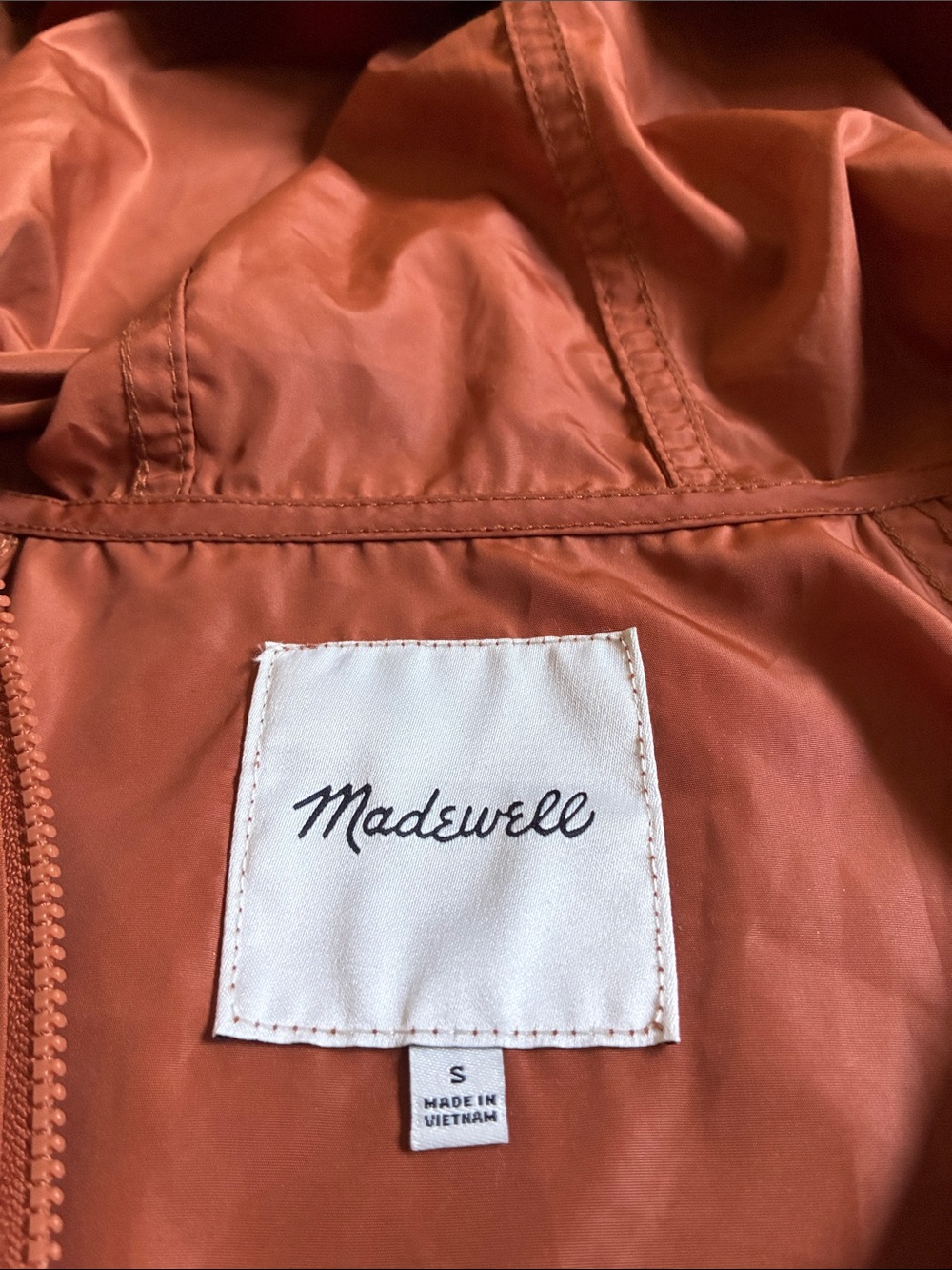 Madewell Raincheck Packable Hooded Raincoat Windbreaker Burnt Orange Women S - Picture 11 of 14